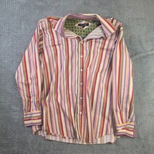 Synrgy Mens 1X Striped Button Down Shirt Multicolor Long Sleeve Cotton